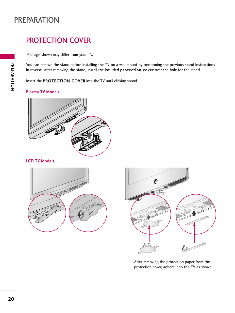 Protection cover, Preparation | LG 3230 User Manual | Page 22 / 152
