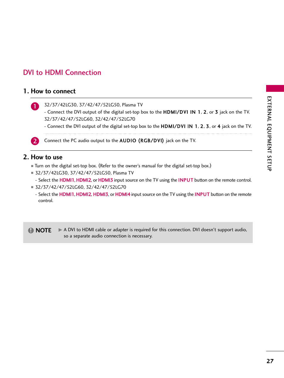 Dvi to hdmi connection, How to connect 2. how to use | LG 3230 User Manual | Page 29 / 152