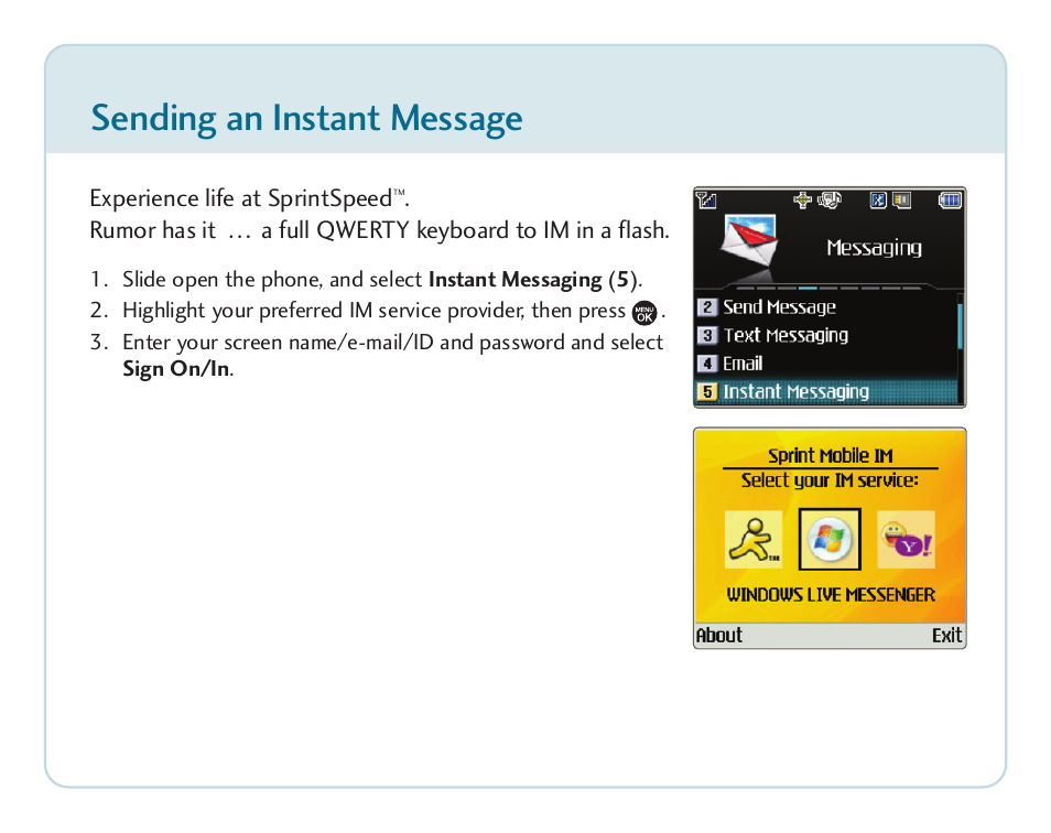 Sending an instant message | LG Rumor touch User Manual | Page 5 / 10