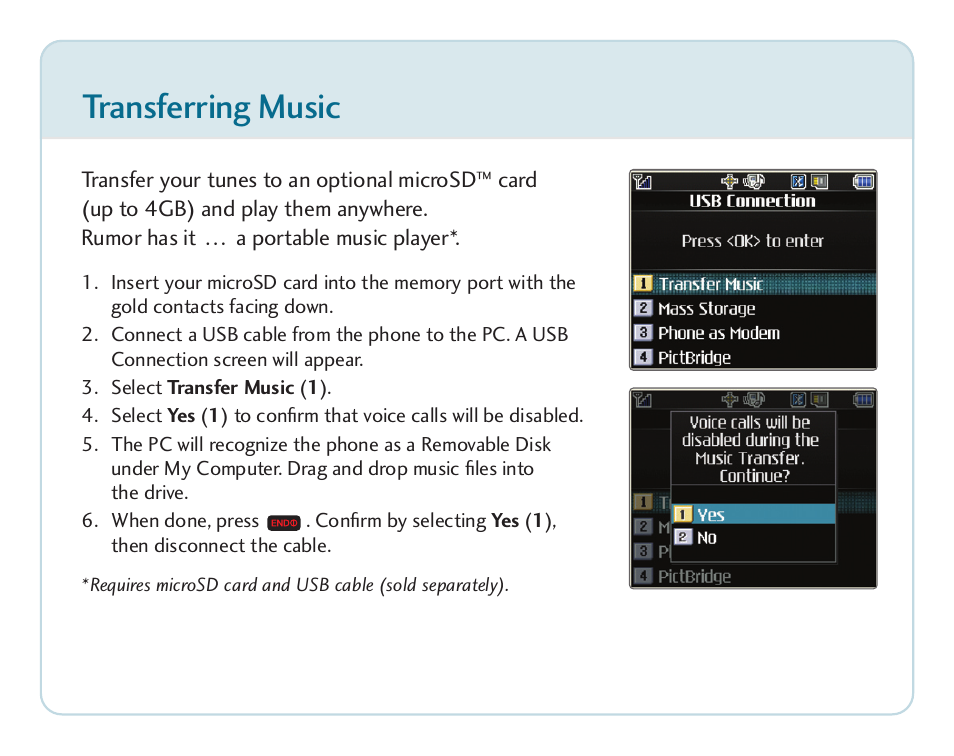 Transferring music | LG Rumor touch User Manual | Page 6 / 10