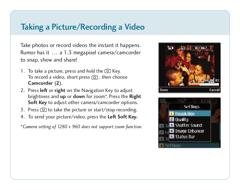 Taking a picture/recording a video | LG Rumor touch User Manual | Page 9 / 10