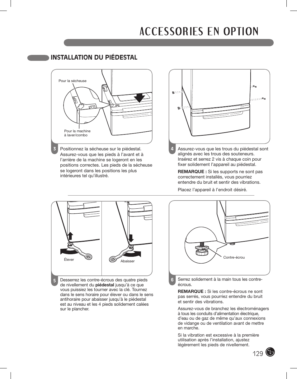 Installation du piédestal 129 | LG PROTOCOL P154 User Manual | Page 129 / 132