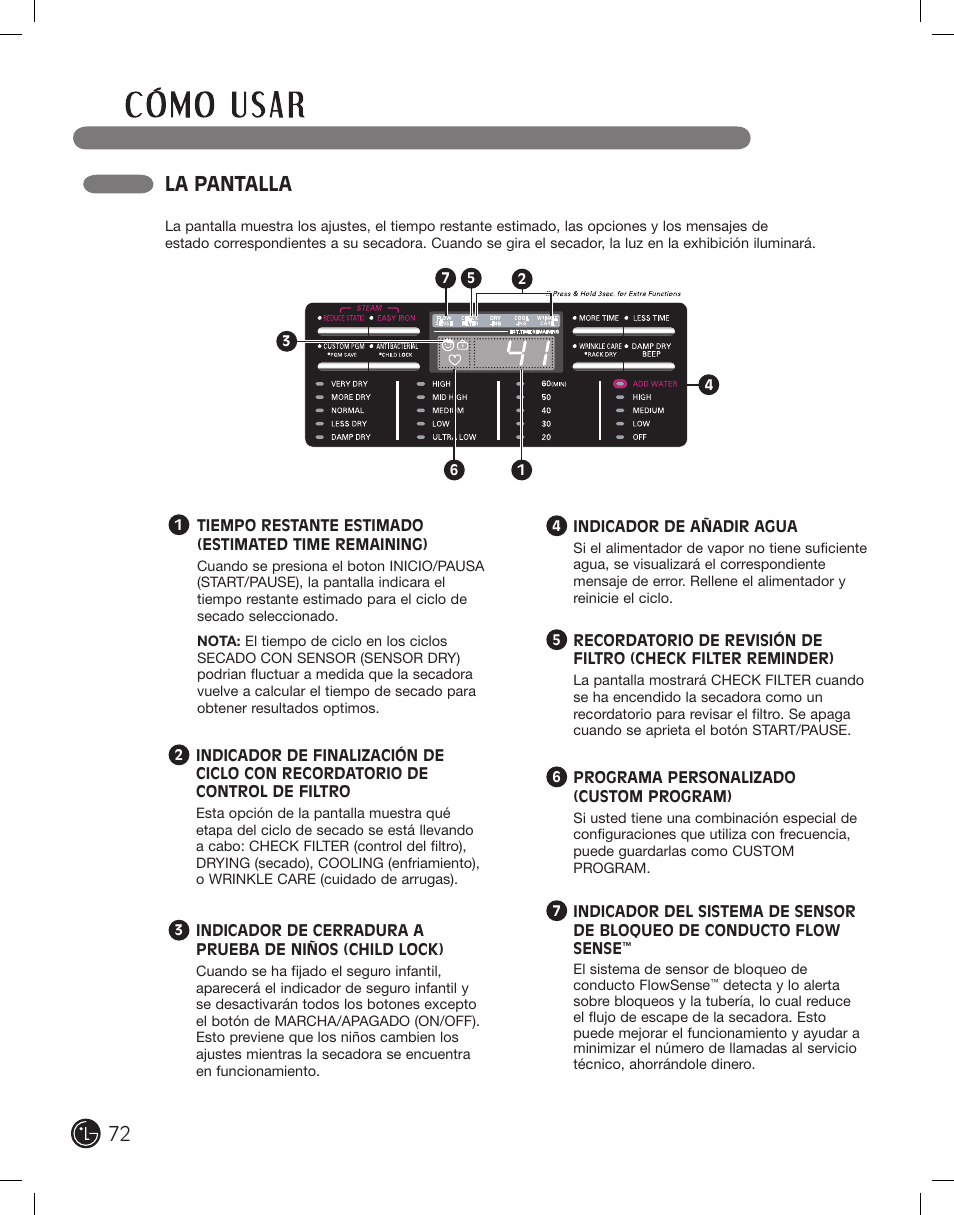 La pantalla | LG PROTOCOL P154 User Manual | Page 72 / 132