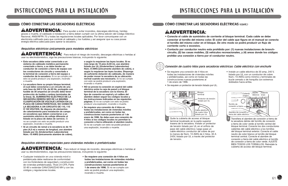 Wadvertencia, Cómo conectar las secadoras eléctricas | LG DLEX7177RM User Manual | Page 31 / 45
