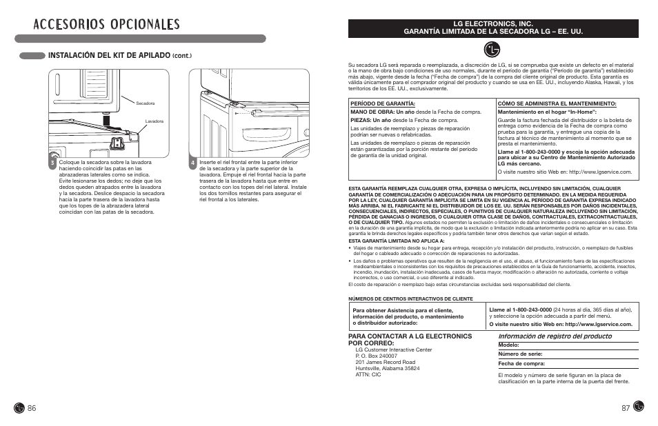 Instalación del kit de apilado | LG DLEX7177RM User Manual | Page 44 / 45