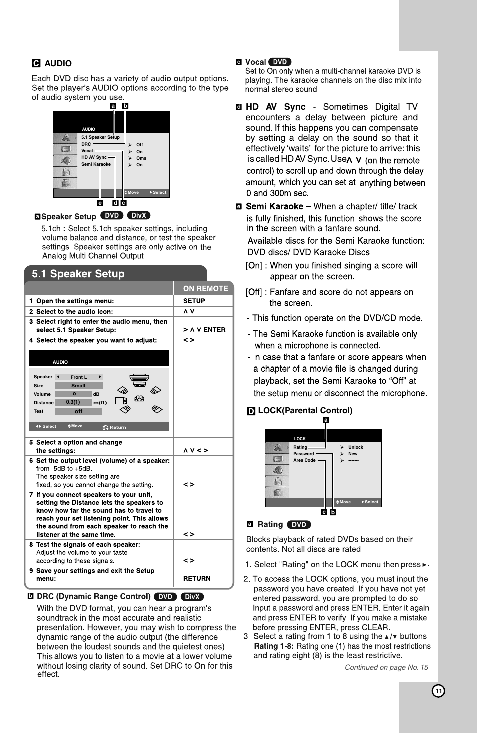 Audio, Lock(parental control) | LG HT924SF User Manual | Page 11 / 24