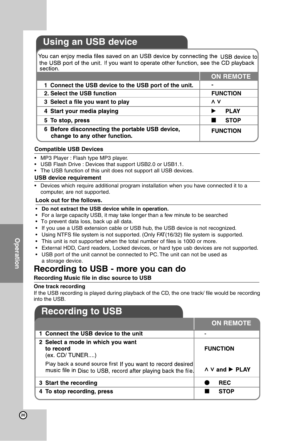 Using an usb device, Recording to usb - more you can do | LG HT924SF User Manual | Page 20 / 24