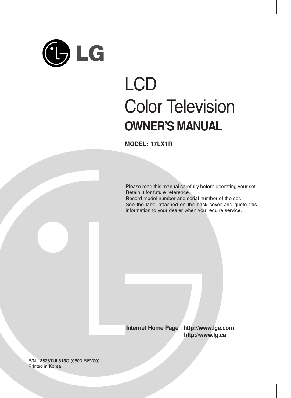 LG 17LX1R User Manual | 28 pages