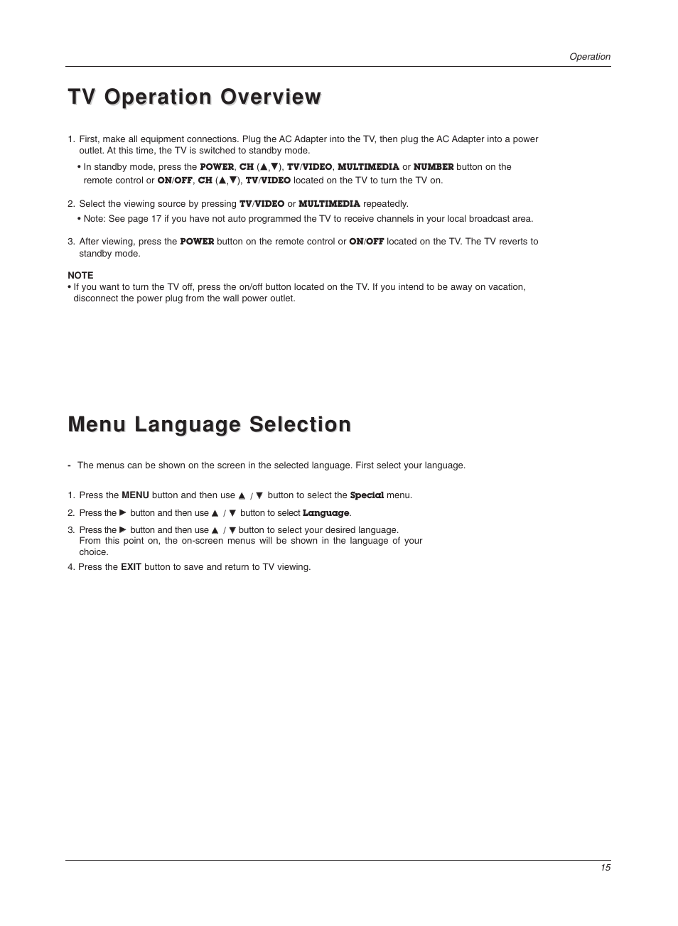 Menu language selection | LG 17LX1R User Manual | Page 15 / 28