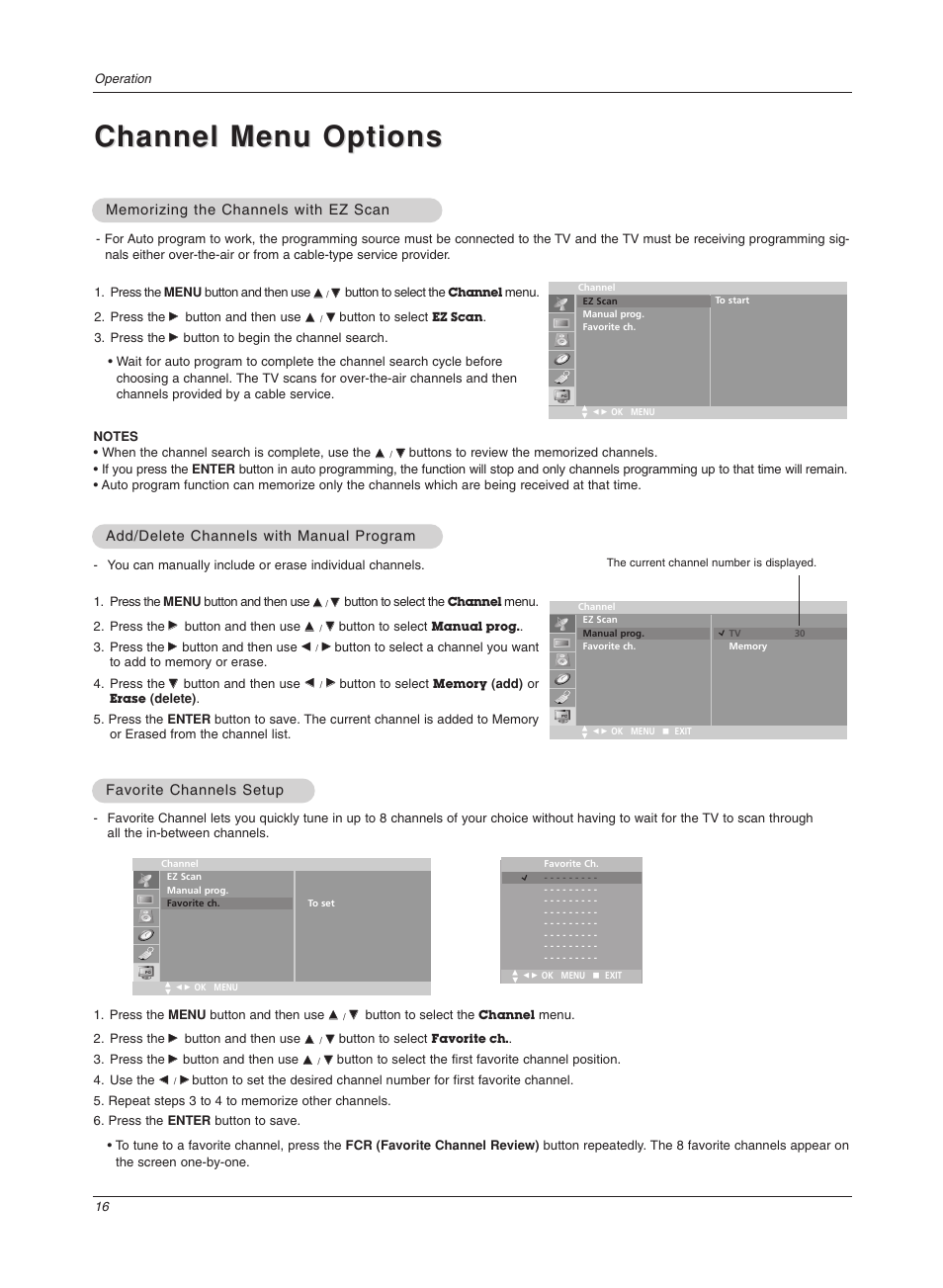 Channel menu options | LG 17LX1R User Manual | Page 16 / 28