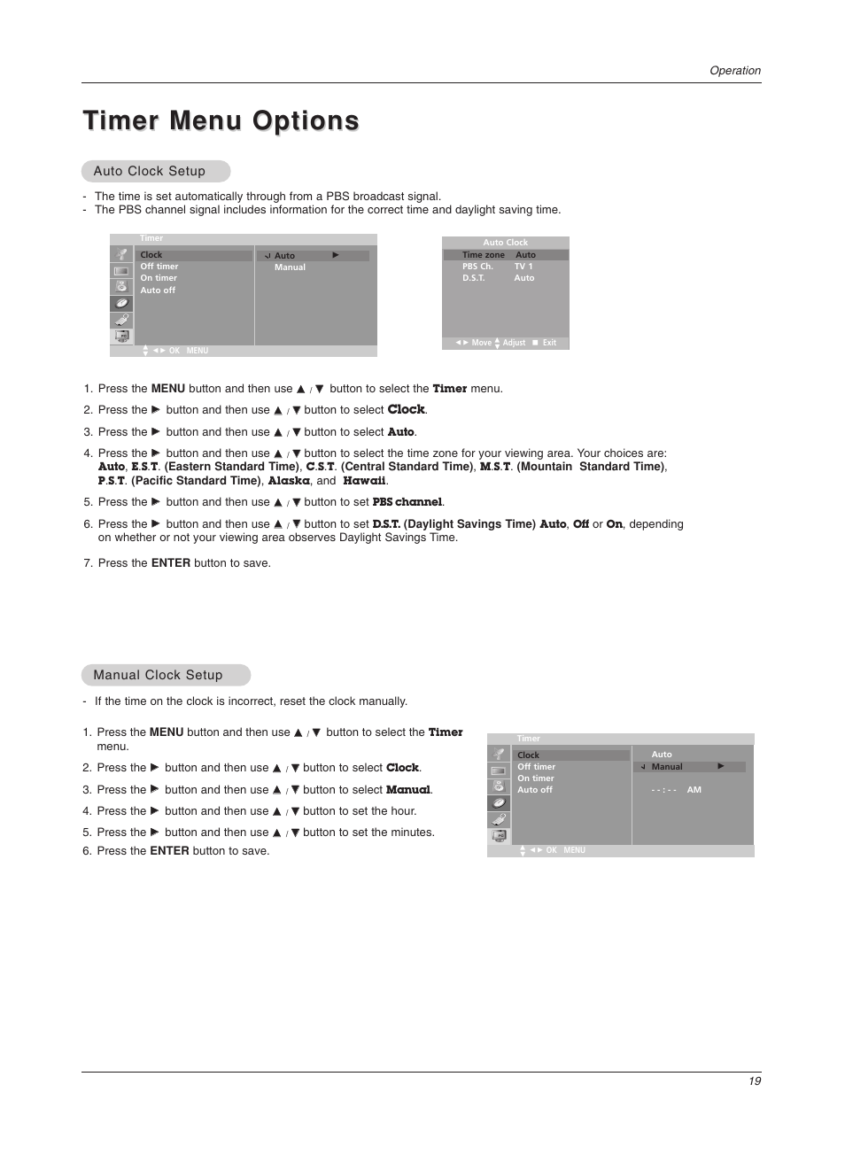 Timer menu options imer menu options | LG 17LX1R User Manual | Page 19 / 28