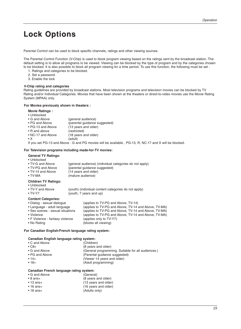 Lock options | LG 17LX1R User Manual | Page 23 / 28