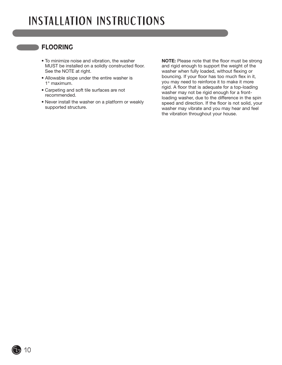 Flooring | LG WM0742H*A User Manual | Page 10 / 72