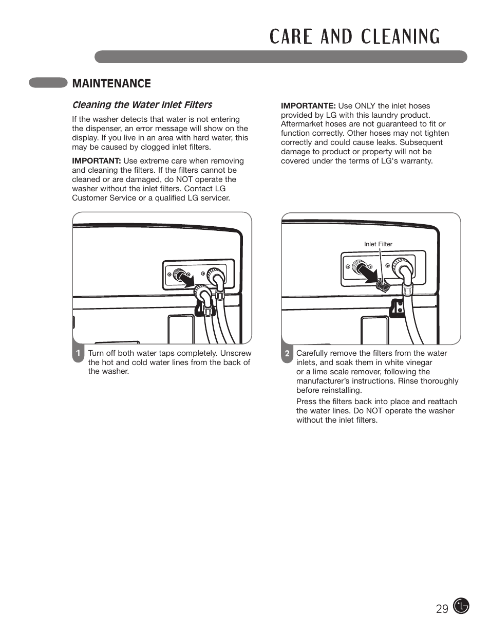 Maintenance | LG WM0742H*A User Manual | Page 29 / 72