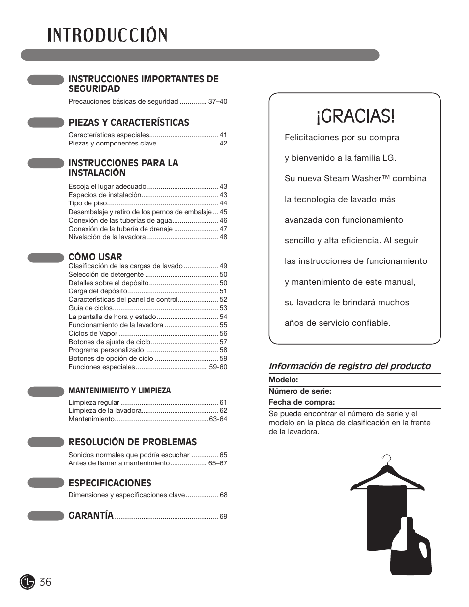 Gracias | LG WM0742H*A User Manual | Page 36 / 72