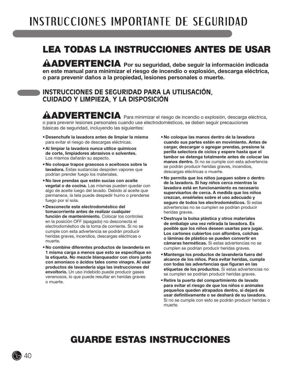 Wadvertencia | LG WM0742H*A User Manual | Page 40 / 72