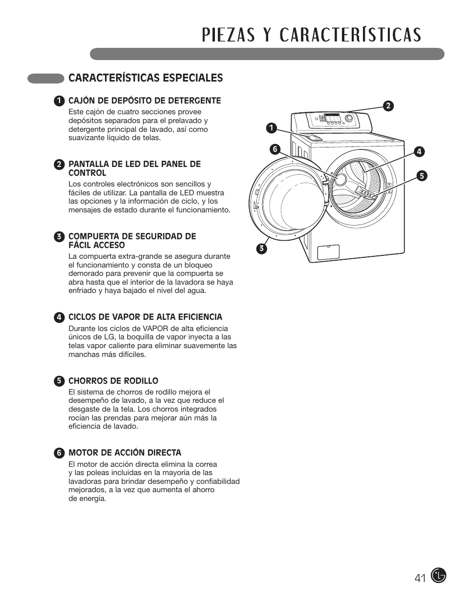 Características especiales | LG WM0742H*A User Manual | Page 41 / 72