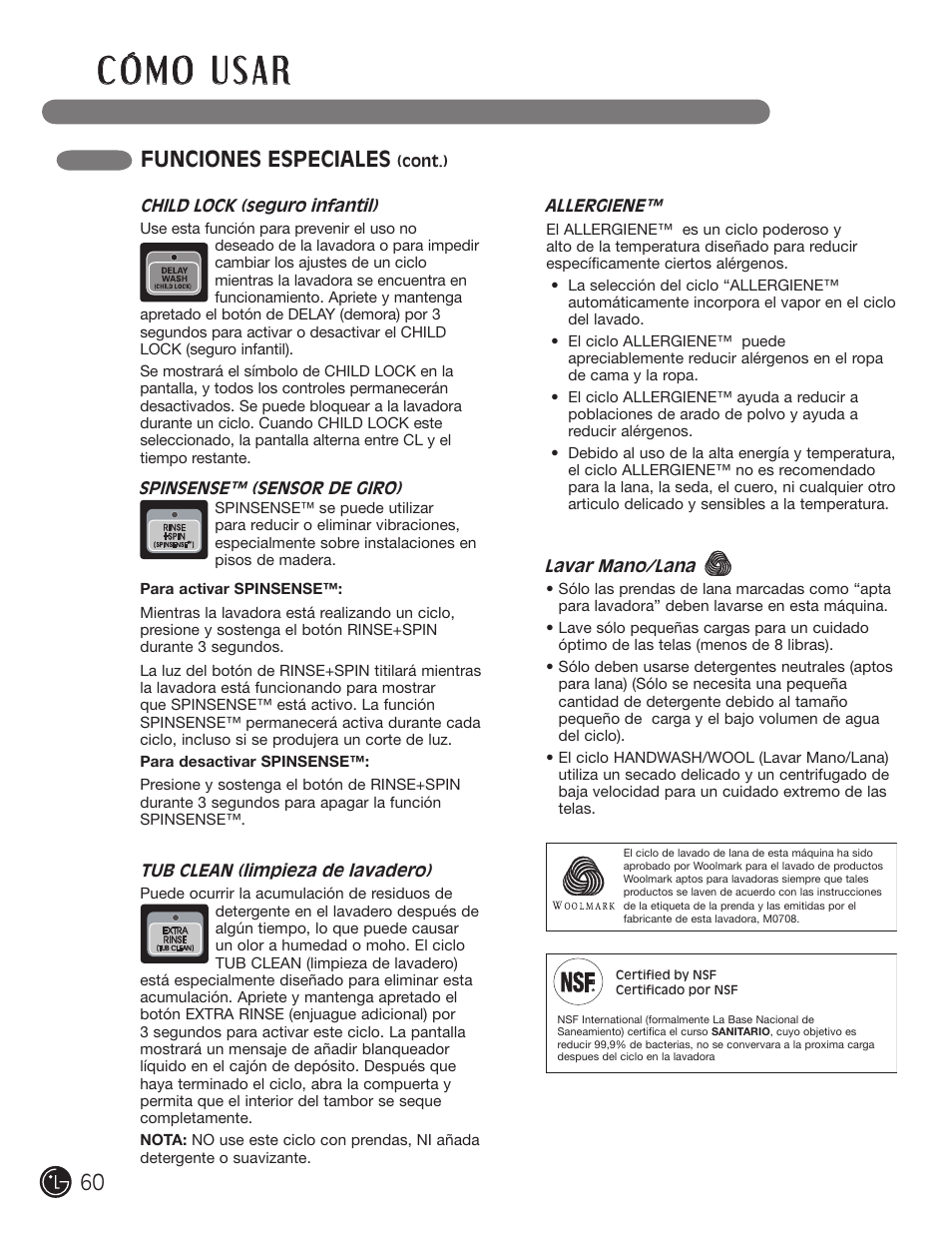 Funciones especiales | LG WM0742H*A User Manual | Page 60 / 72