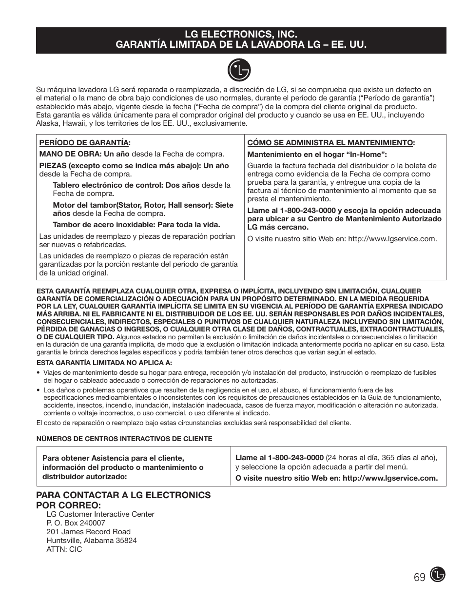 LG WM0742H*A User Manual | Page 69 / 72