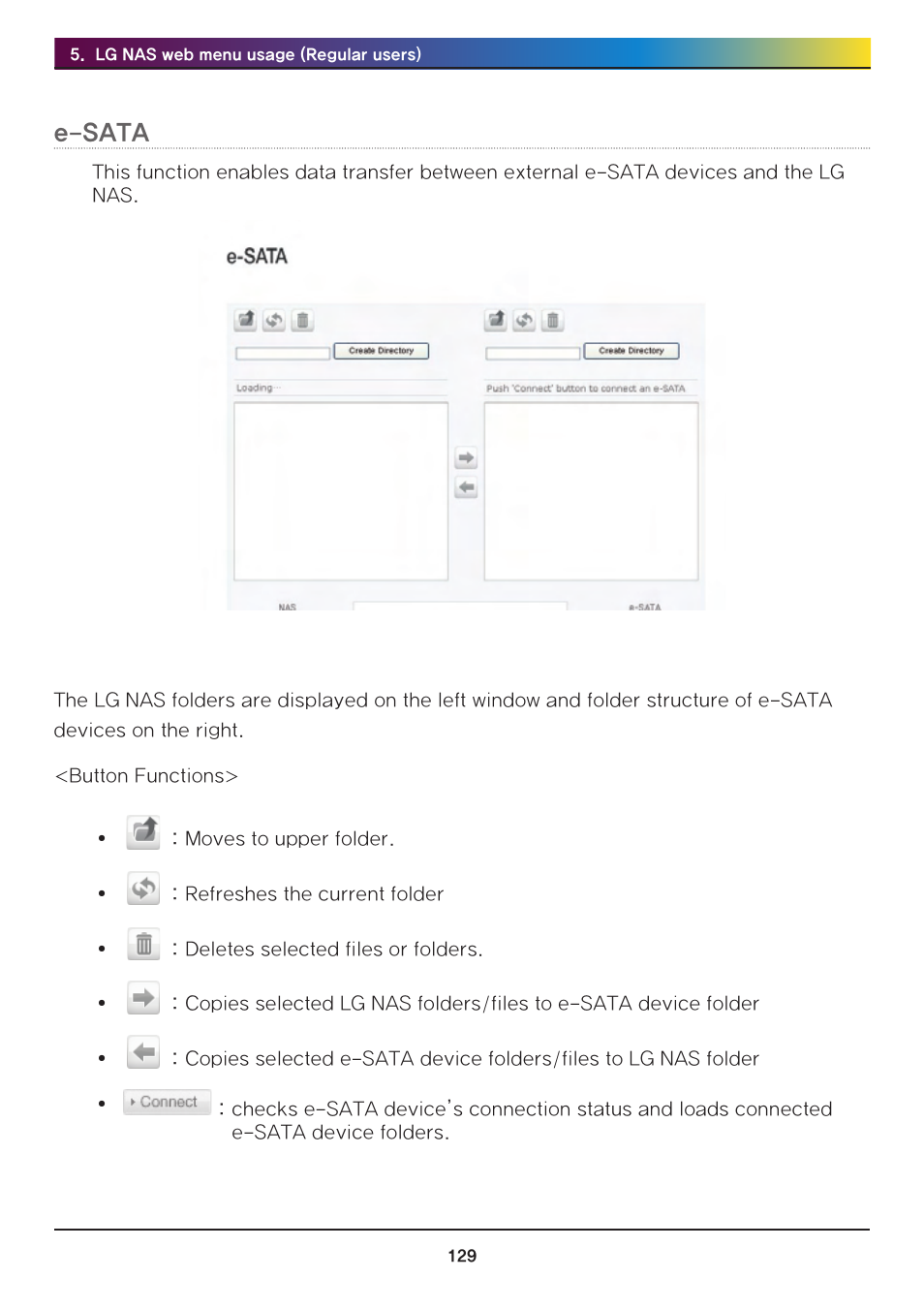 E-sata | LG Network Attached Storage with built-in Blu-ray Rewriter N4B1 User Manual | Page 129 / 157