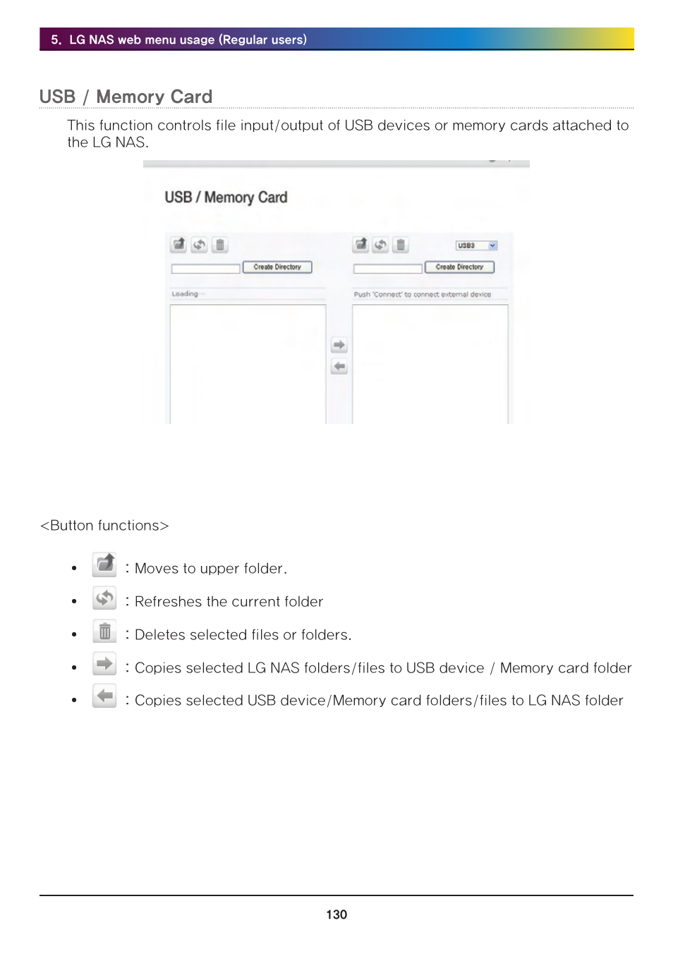 Usb / memory card | LG Network Attached Storage with built-in Blu-ray Rewriter N4B1 User Manual | Page 130 / 157