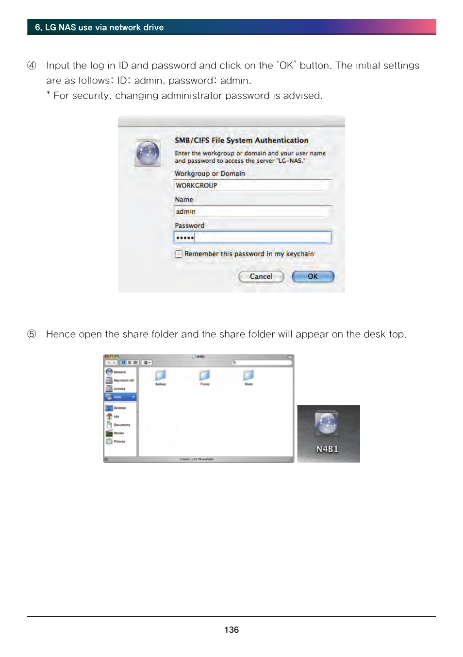 LG Network Attached Storage with built-in Blu-ray Rewriter N4B1 User Manual | Page 136 / 157