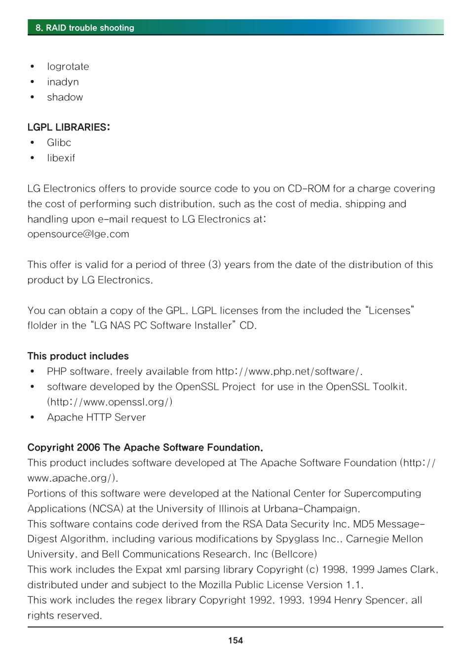 LG Network Attached Storage with built-in Blu-ray Rewriter N4B1 User Manual | Page 154 / 157