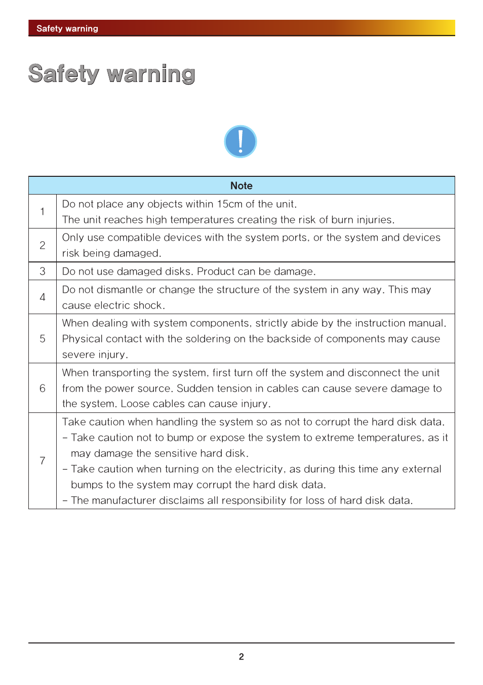 Safety warning | LG Network Attached Storage with built-in Blu-ray Rewriter N4B1 User Manual | Page 2 / 157