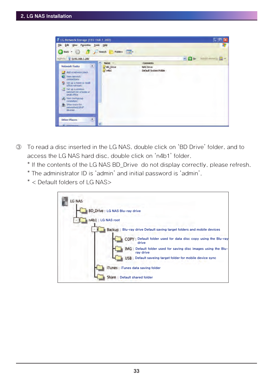 LG Network Attached Storage with built-in Blu-ray Rewriter N4B1 User Manual | Page 33 / 157