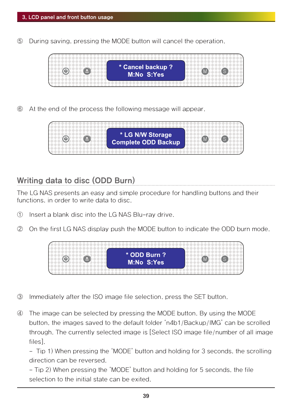 Writing data to disc (odd burn) | LG Network Attached Storage with built-in Blu-ray Rewriter N4B1 User Manual | Page 39 / 157