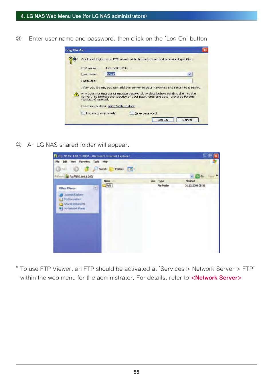 LG Network Attached Storage with built-in Blu-ray Rewriter N4B1 User Manual | Page 55 / 157