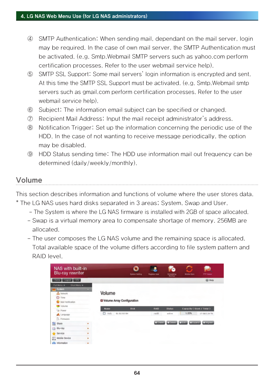 Volume | LG Network Attached Storage with built-in Blu-ray Rewriter N4B1 User Manual | Page 64 / 157