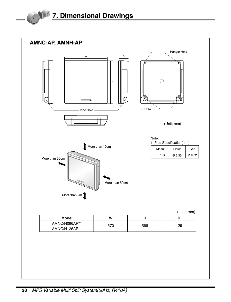 Dimensional drawings, Amnc-ap, amnh-ap | LG LM50 2004-E1 User Manual | Page 29 / 78
