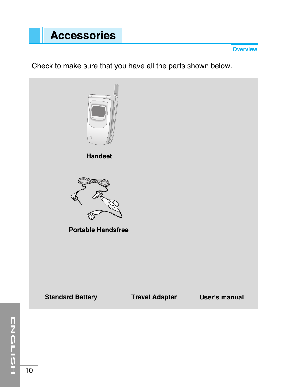 Accessories | LG G5220 User Manual | Page 10 / 102