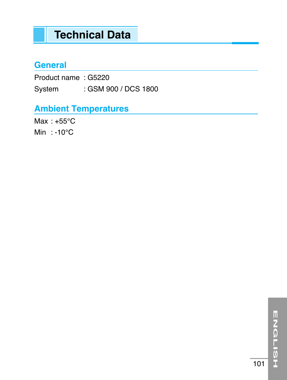 Technical data | LG G5220 User Manual | Page 101 / 102