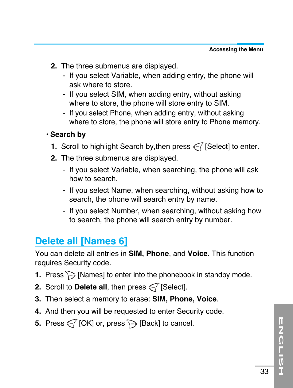 Delete all [names 6 | LG G5220 User Manual | Page 33 / 102