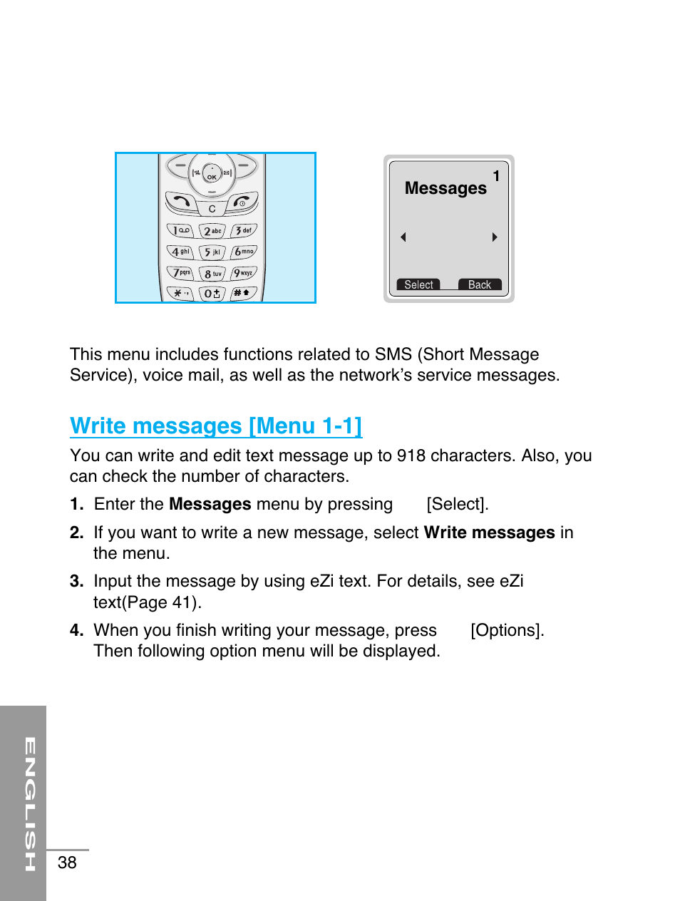 Write messages [menu 1-1 | LG G5220 User Manual | Page 38 / 102