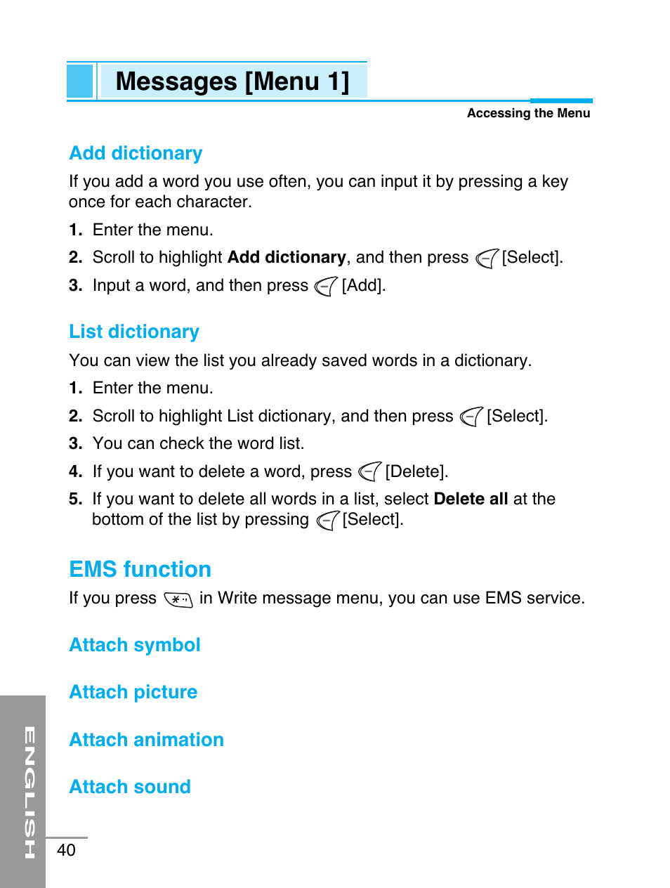 Messages [menu 1, Ems function | LG G5220 User Manual | Page 40 / 102