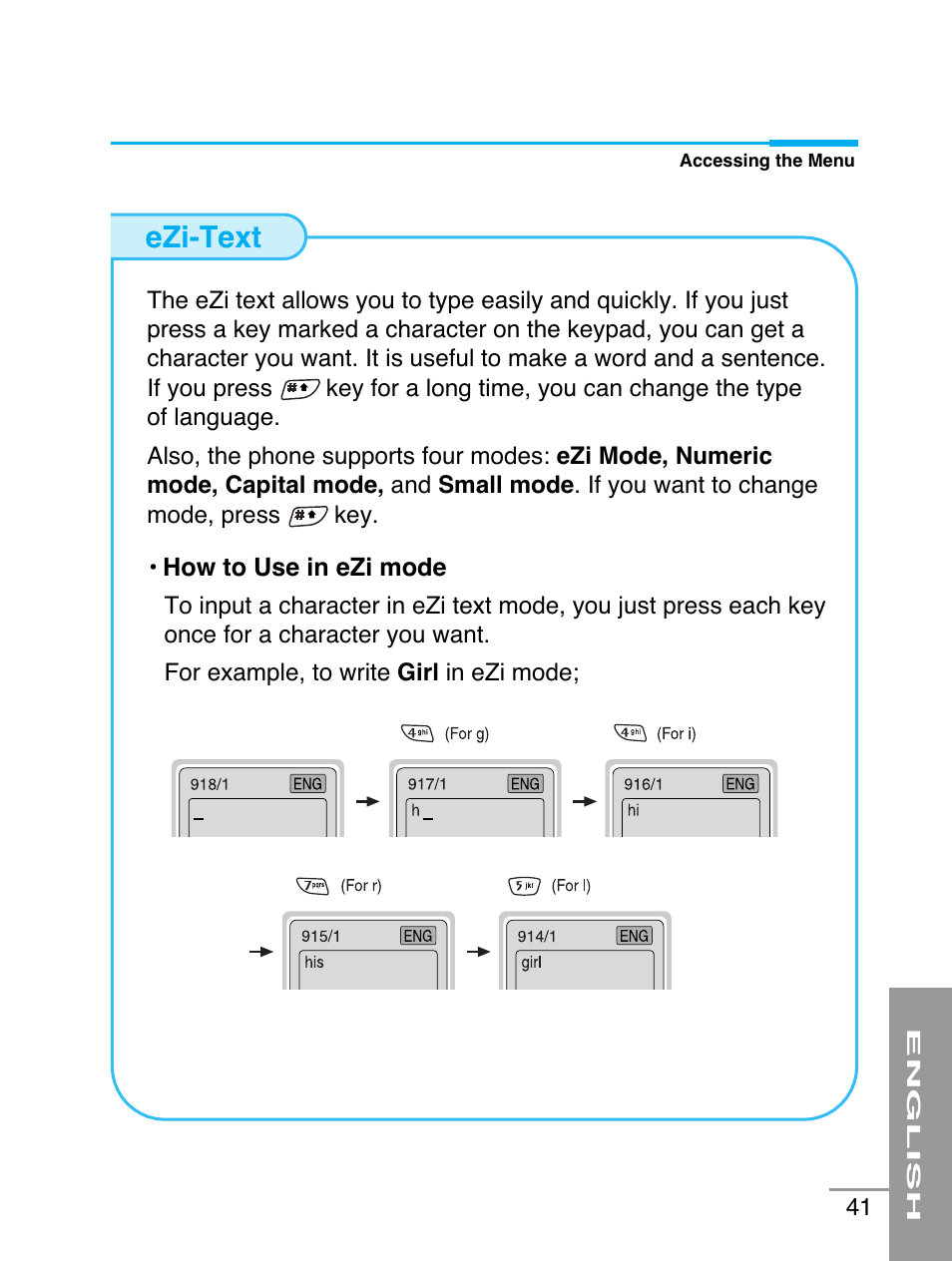 Ezi-text | LG G5220 User Manual | Page 41 / 102