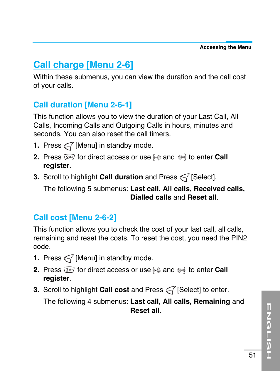 Call charge [menu 2-6 | LG G5220 User Manual | Page 51 / 102