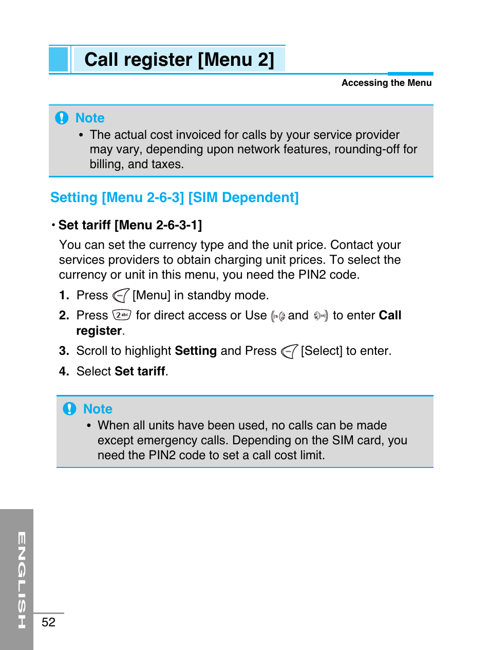 Call register [menu 2 | LG G5220 User Manual | Page 52 / 102