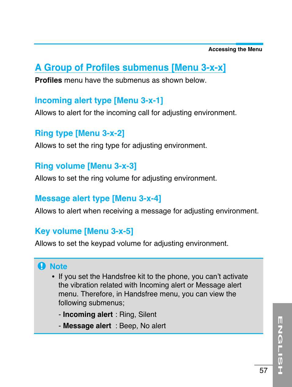 A group of profiles submenus [menu 3-x-x | LG G5220 User Manual | Page 57 / 102