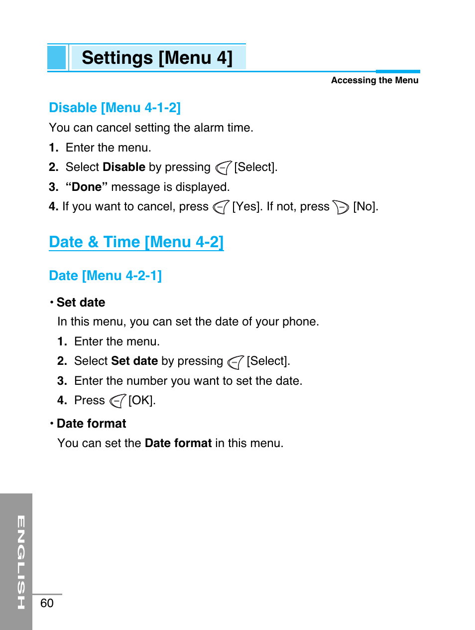 Settings [menu 4, Date & time [menu 4-2 | LG G5220 User Manual | Page 60 / 102