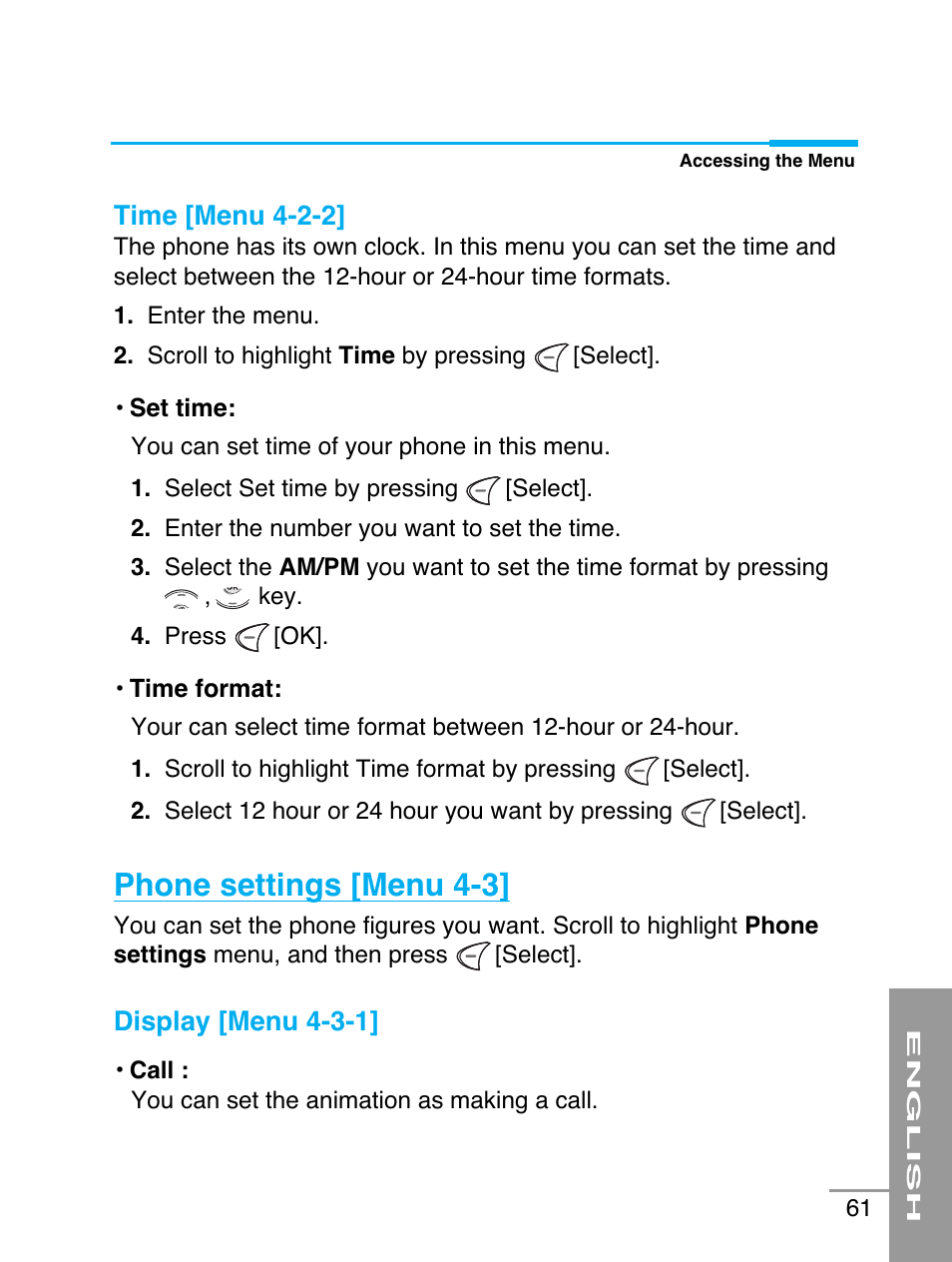 Phone settings [menu 4-3 | LG G5220 User Manual | Page 61 / 102