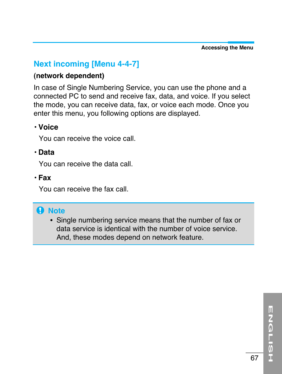 Next incoming [menu 4-4-7 | LG G5220 User Manual | Page 67 / 102