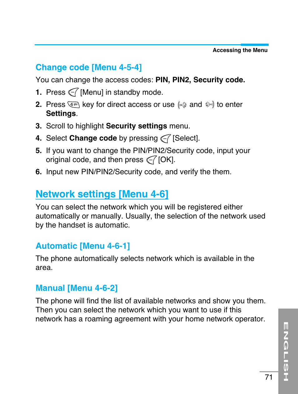 Network settings [menu 4-6 | LG G5220 User Manual | Page 71 / 102