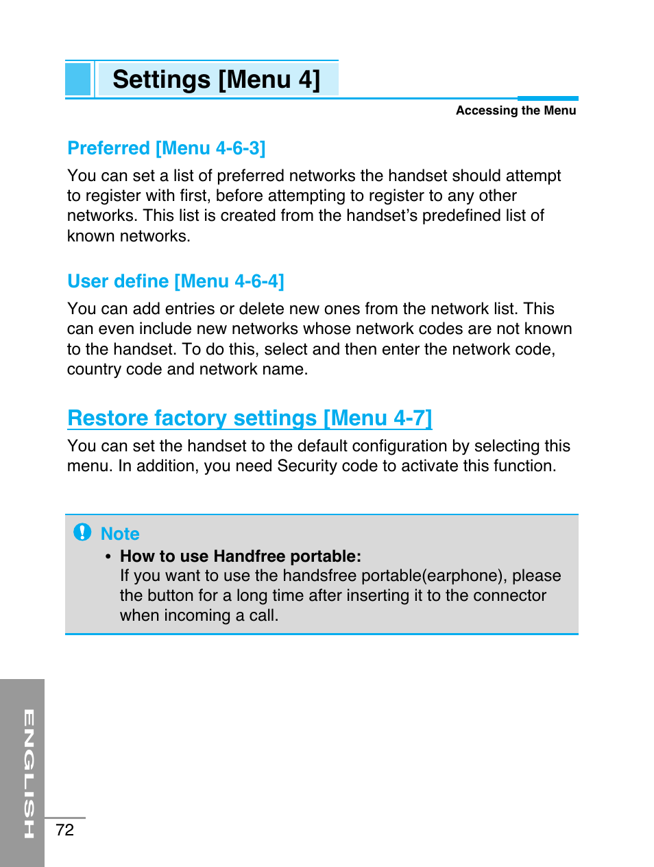 Settings [menu 4, Restore factory settings [menu 4-7 | LG G5220 User Manual | Page 72 / 102