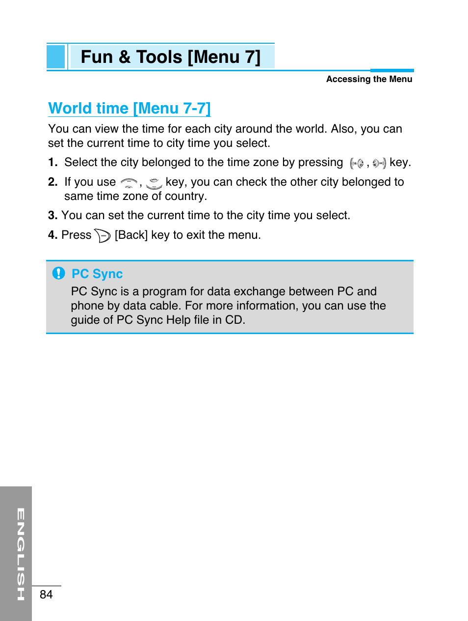 Fun & tools [menu 7, World time [menu 7-7 | LG G5220 User Manual | Page 84 / 102