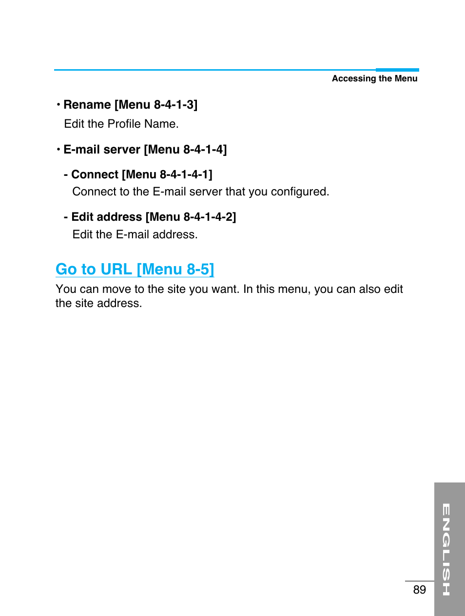 Go to url [menu 8-5 | LG G5220 User Manual | Page 89 / 102