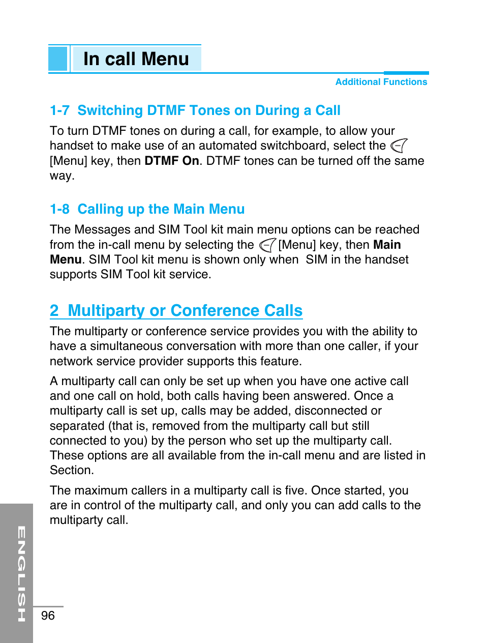 2 multiparty or conference calls | LG G5220 User Manual | Page 96 / 102